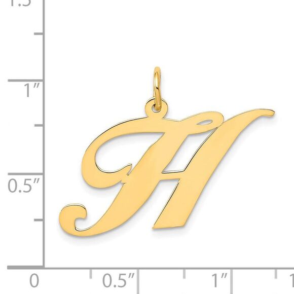 14k Yellow Gold, Ella Collection, LG Fancy Script Initial H Pendant - Picture 3 of 4